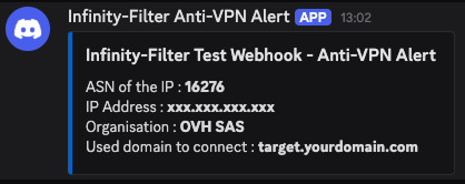 Example Anti-VPN webhook in Discord