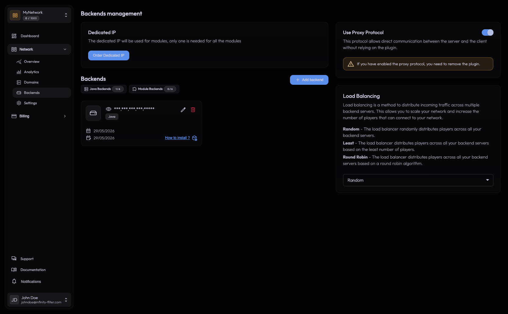 Backends page