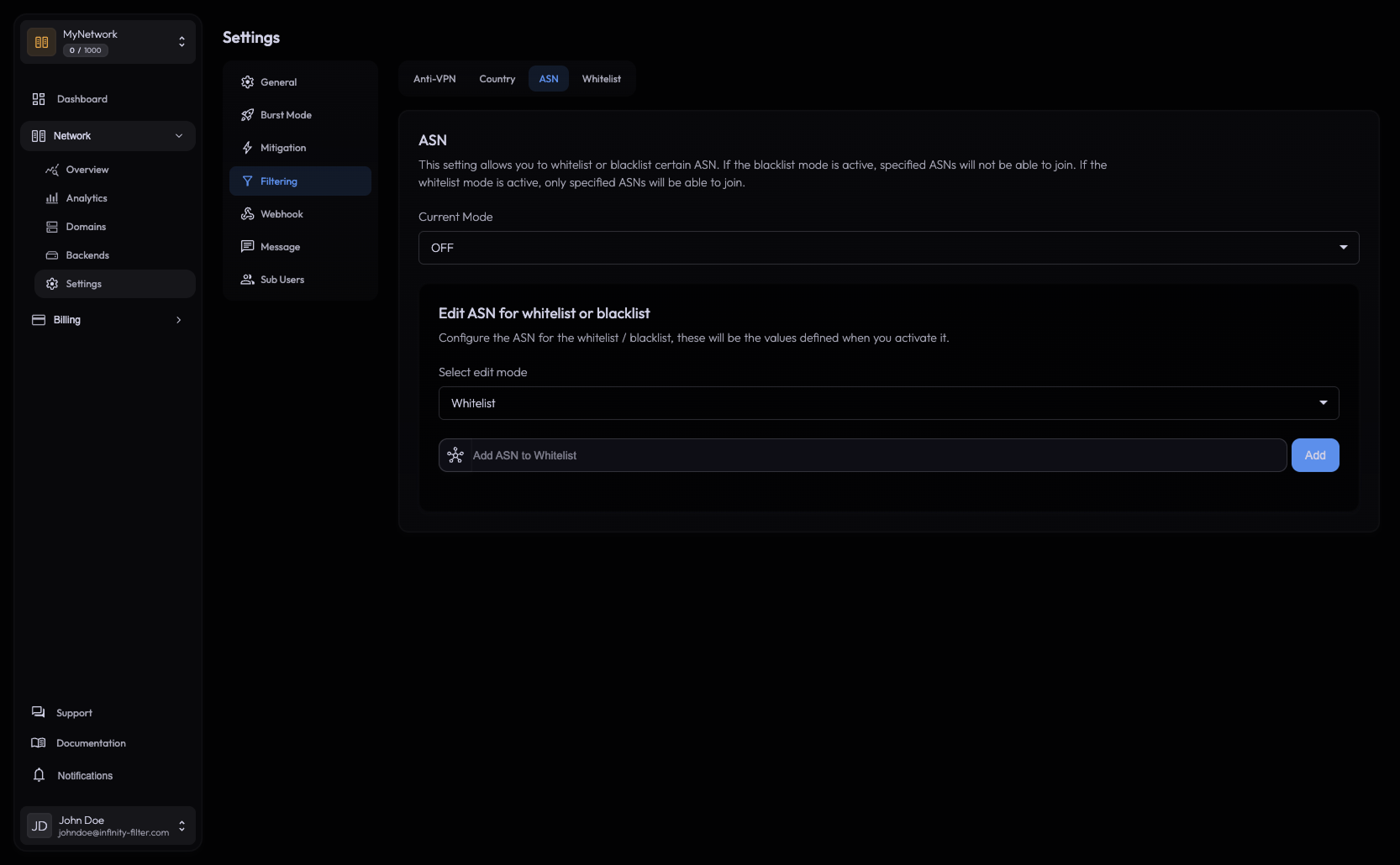 ASN filter tab