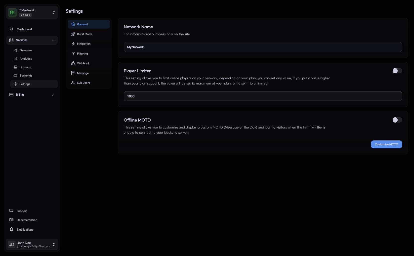 General settings tab