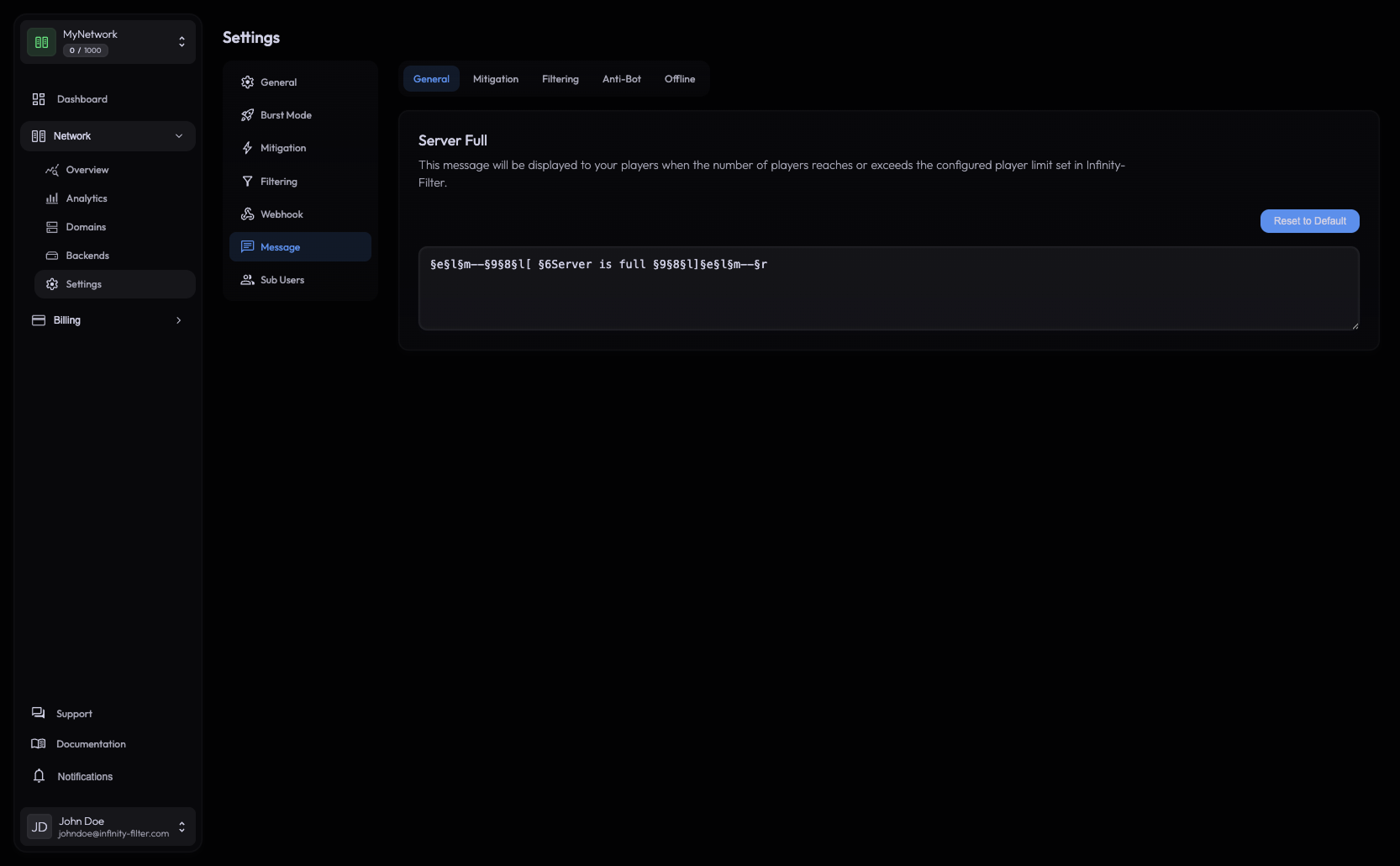 Messages General tab